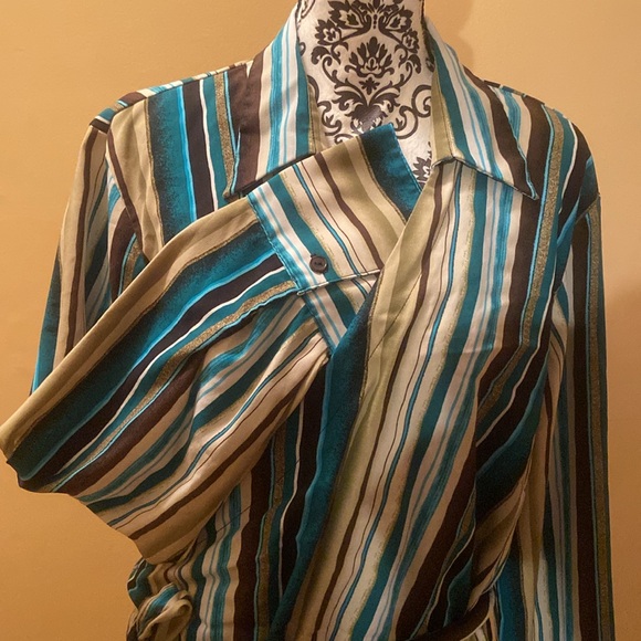 🌺 Ashley Stewart stripped wrap multicolor tie, front blouse, shirt, top size 18 - Picture 3 of 7